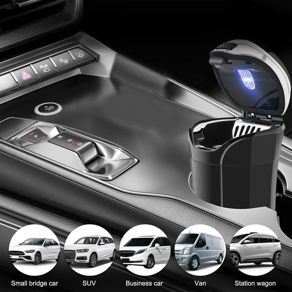 Cenicero de coche KVAEY con tapa y encendedor extraíble - Plata