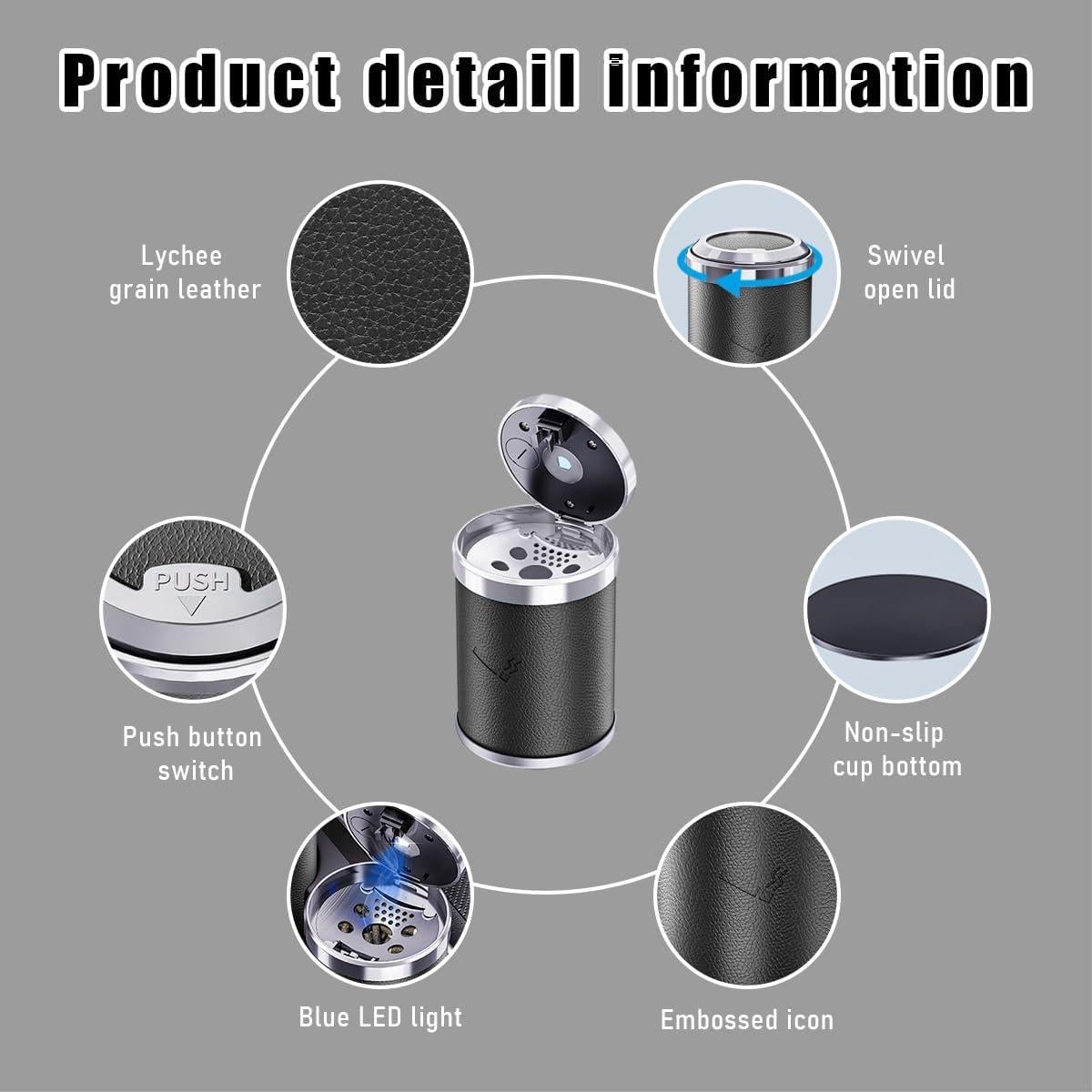 Cenicero de coche Gasedin con tapa y luz LED azul