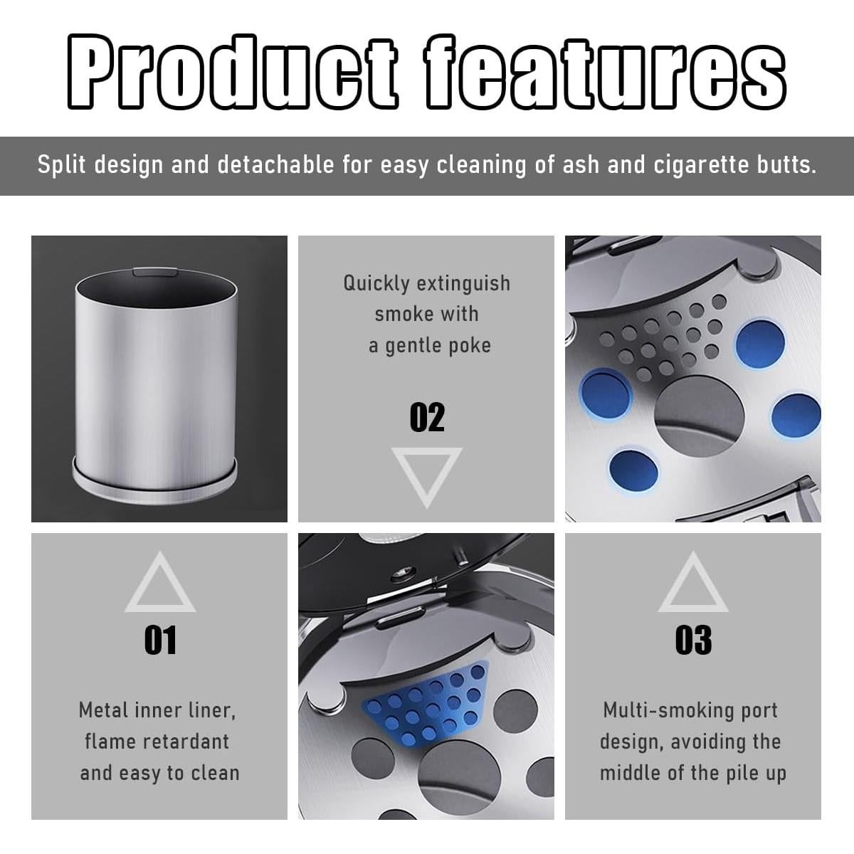 Cenicero de coche Gasedin con tapa y luz LED azul