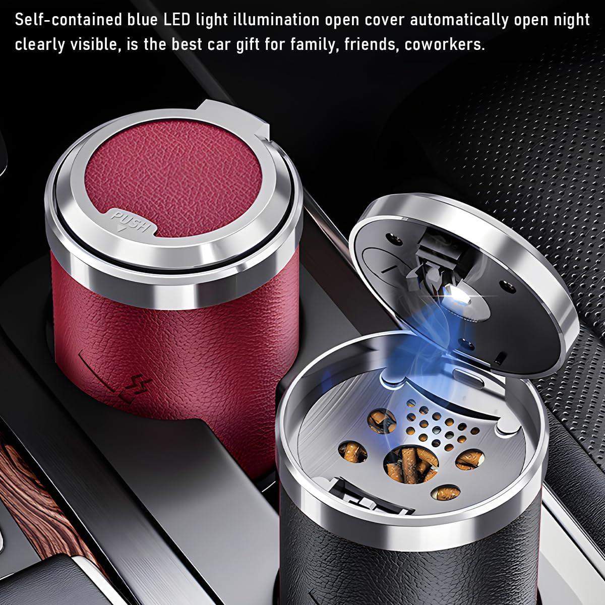 Cenicero de coche Gasedin con tapa y luz LED azul