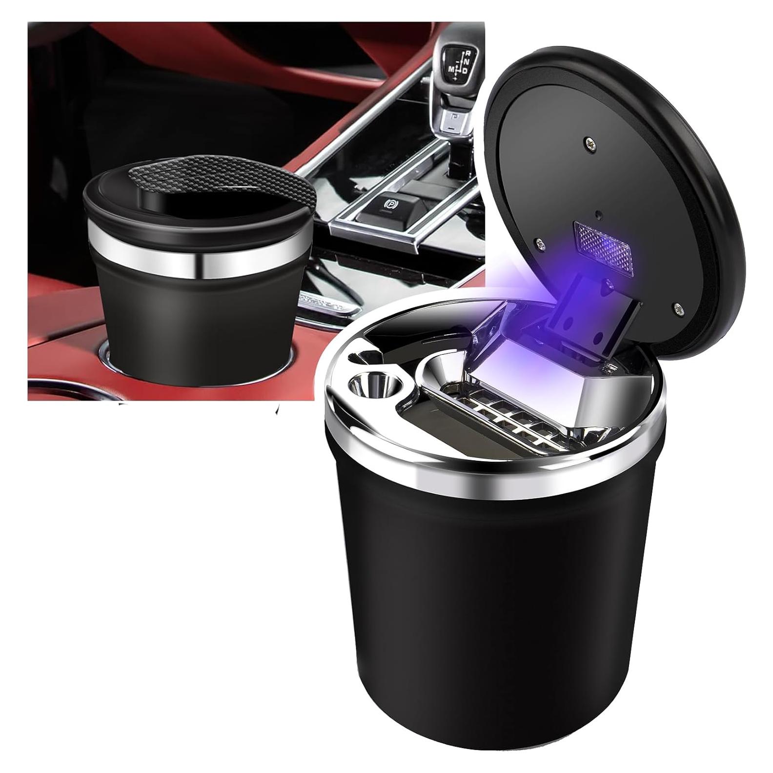 Cenicero para coche YESCOO con tapa y luz LED, a prueba de olores