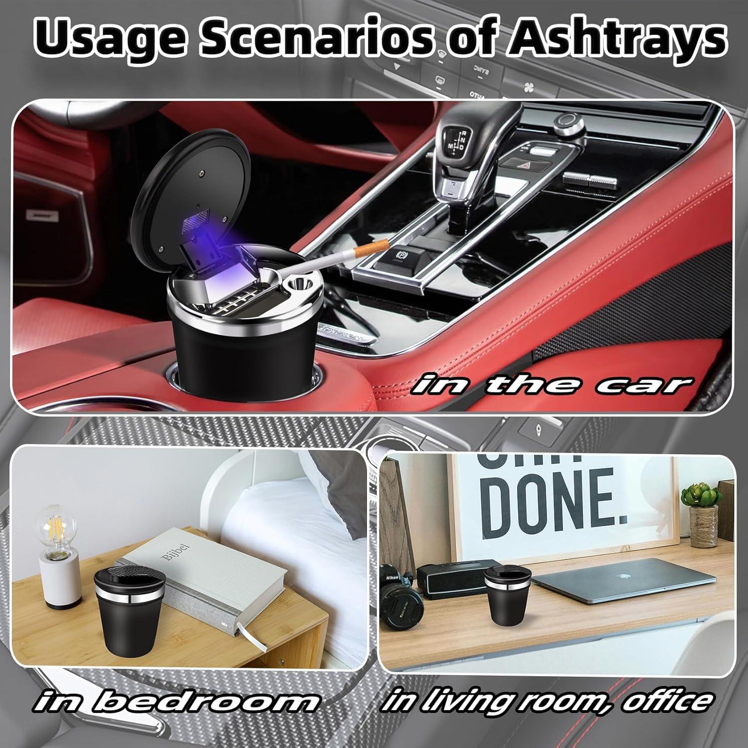 Cenicero para coche YESCOO con tapa y luz LED, a prueba de olores