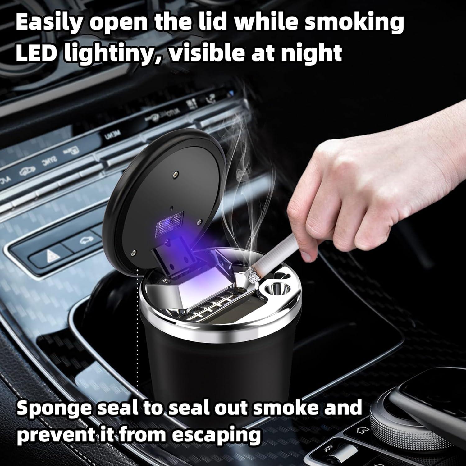 Cenicero para coche YESCOO con tapa y luz LED, a prueba de olores