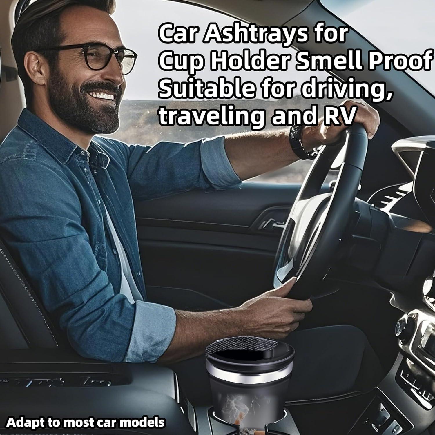 Cenicero para coche YESCOO con tapa y luz LED, a prueba de olores