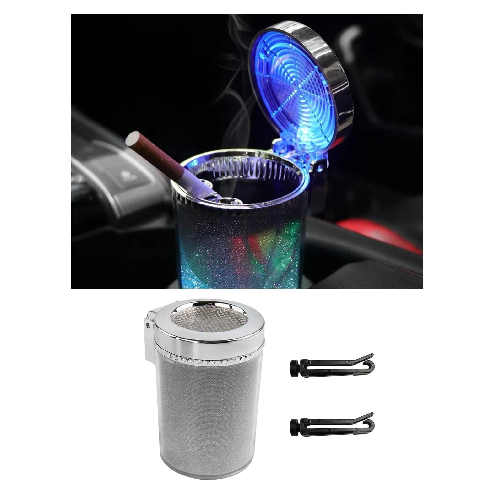 Cenicero de coche Dickno con luz LED azul y tapa abatible