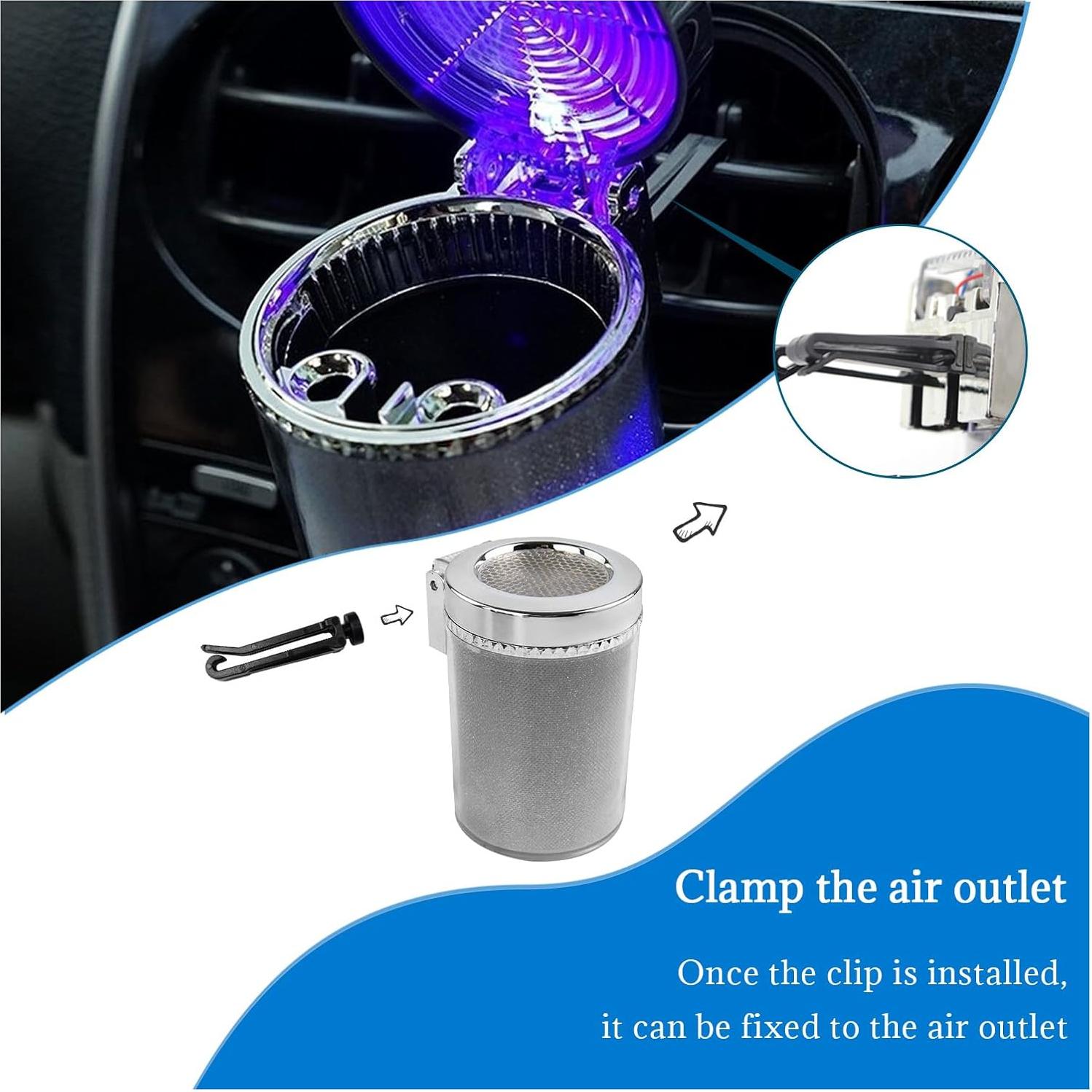 Cenicero de coche Dickno con luz LED azul y tapa abatible