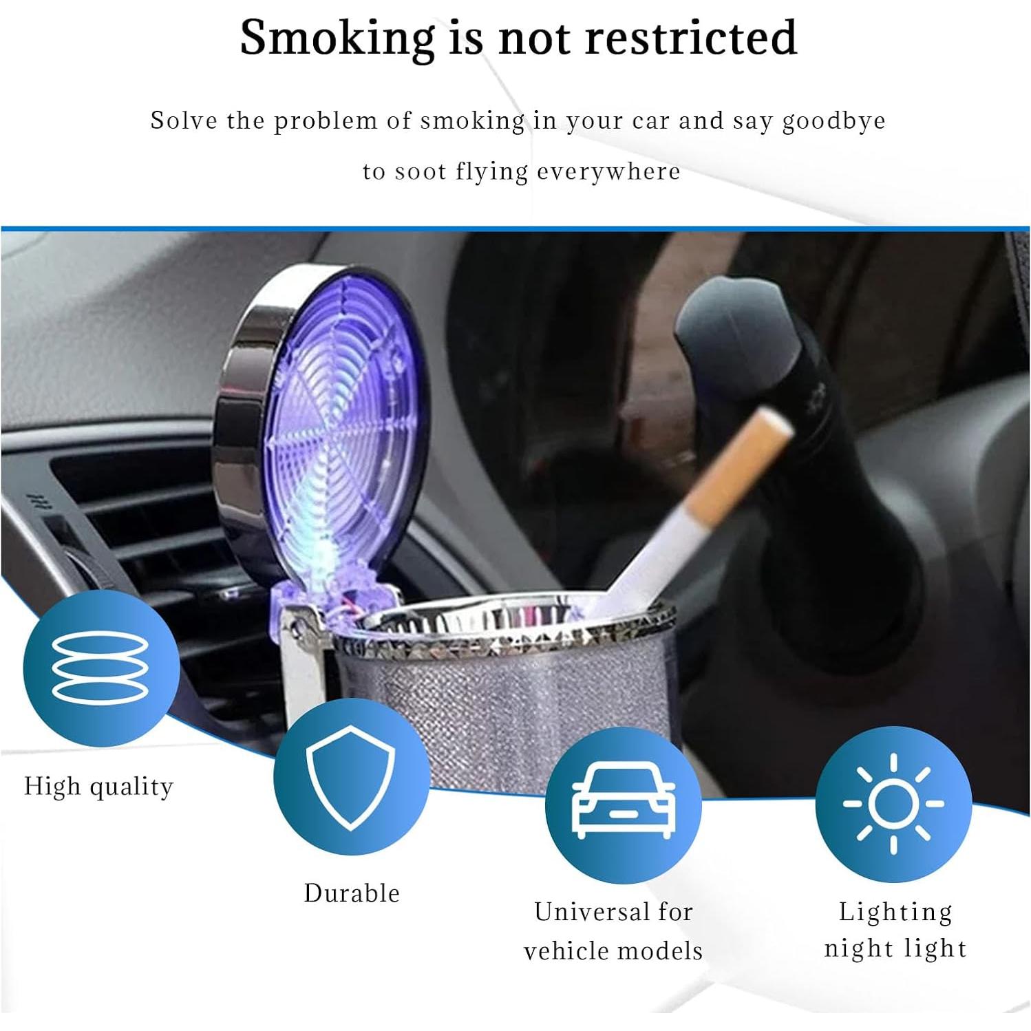 Cenicero de coche Dickno con luz LED azul y tapa abatible