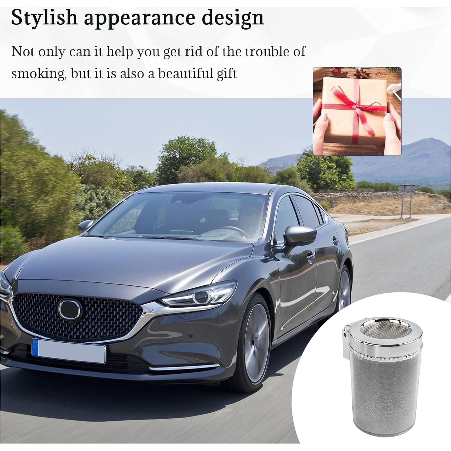 Cenicero de coche Dickno con luz LED azul y tapa abatible