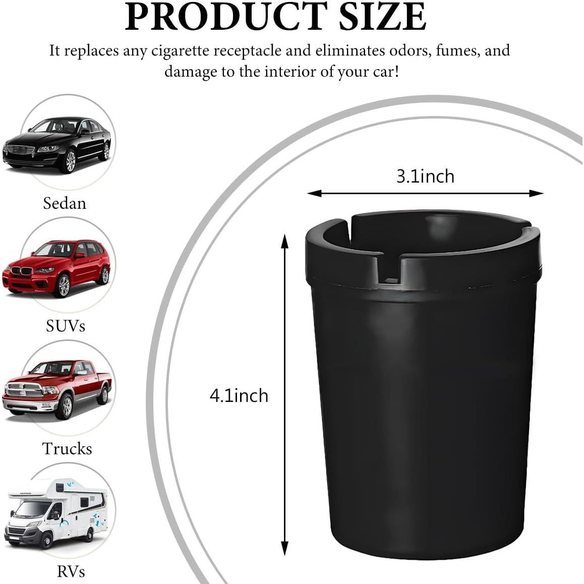 Cenicero de coche KVAEY automático a prueba de olores negro