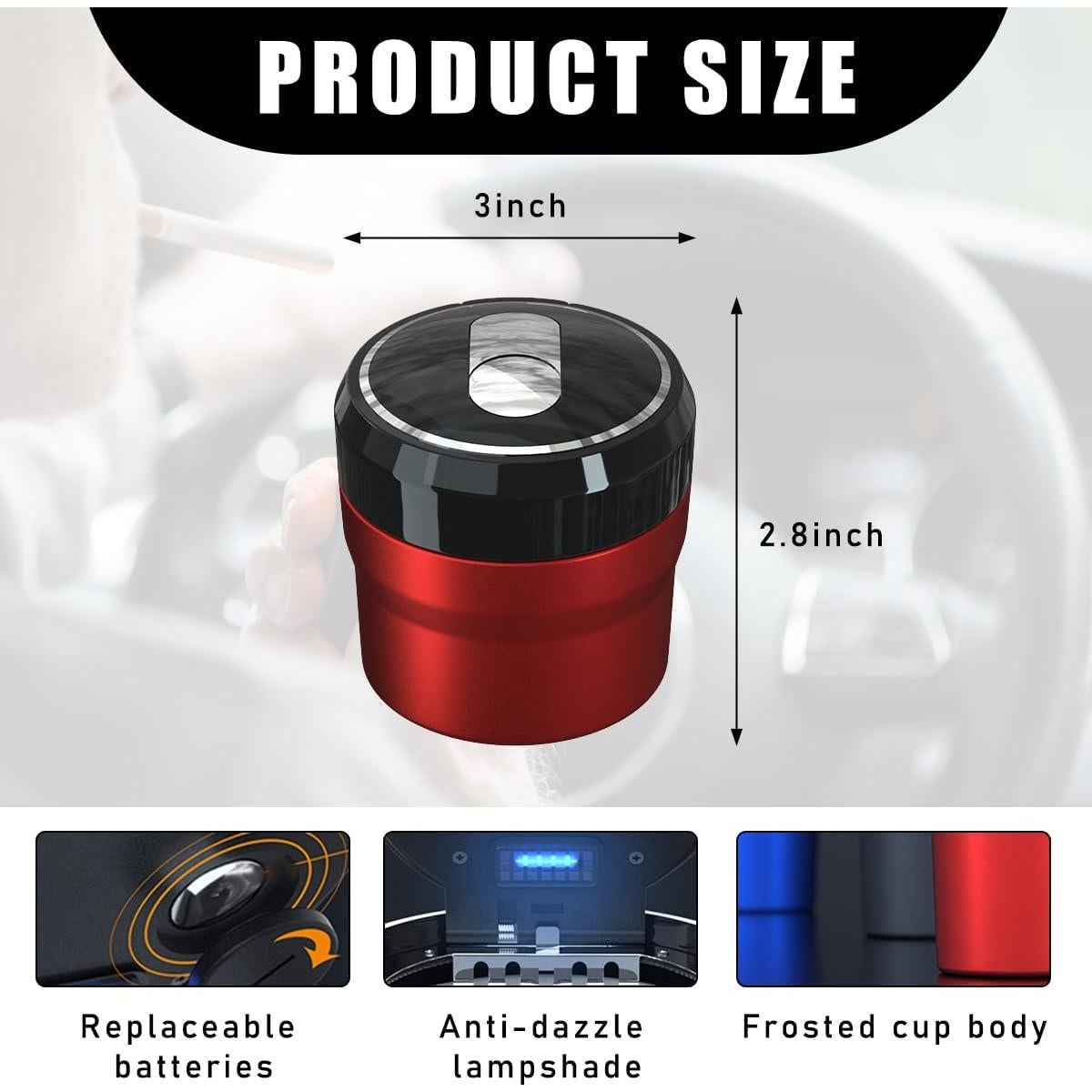 Cenicero de coche Yourkar Rojo Pequeño con luz LED