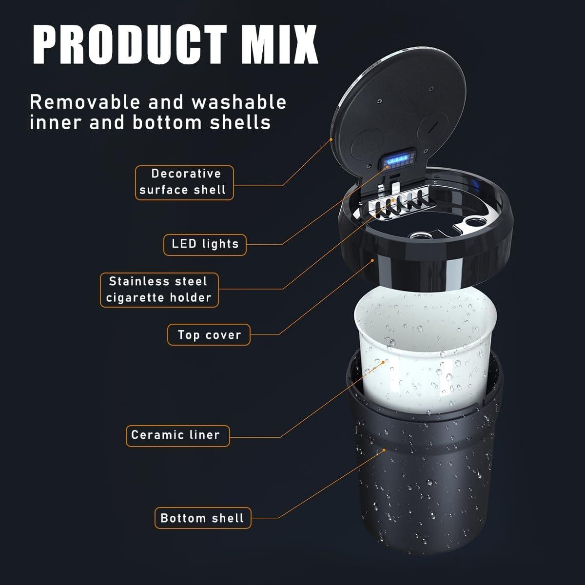 Cenicero de coche Yourkar Rojo Pequeño con luz LED