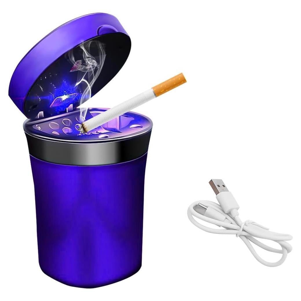 Cenicero de coche Sylvil con encendedor solar y tapa LED azul