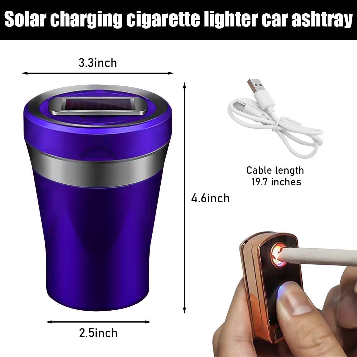 Cenicero de coche Sylvil con encendedor solar y tapa LED azul