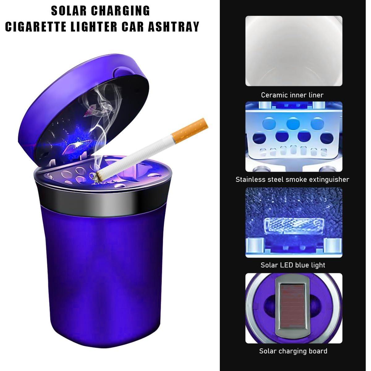 Cenicero de coche Sylvil con encendedor solar y tapa LED azul