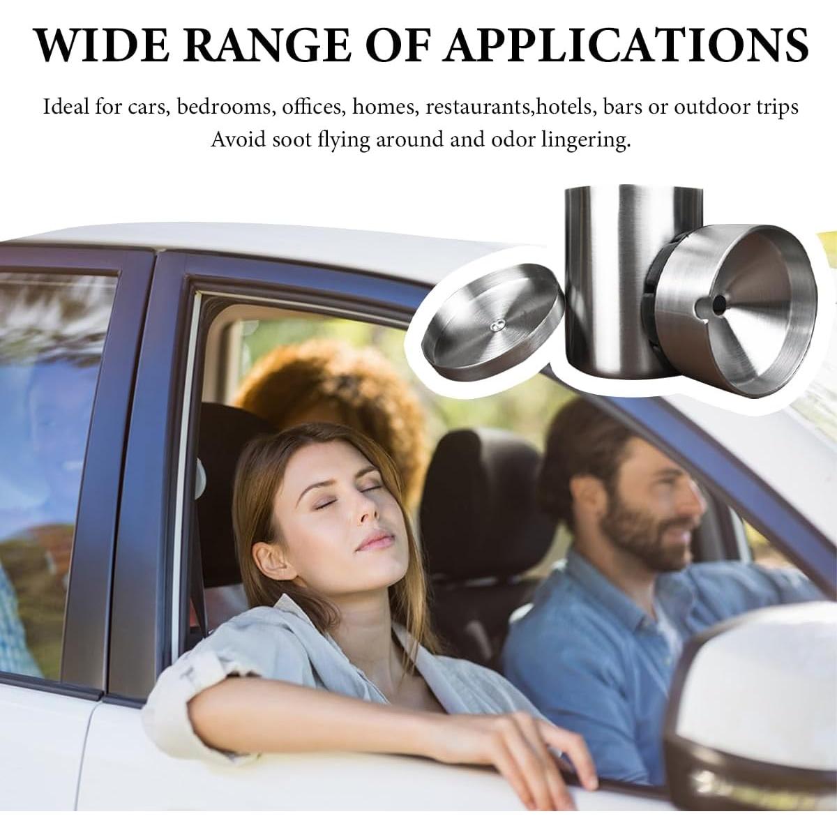 Cenicero de coche KVAEY con tapa, acero inoxidable, plata