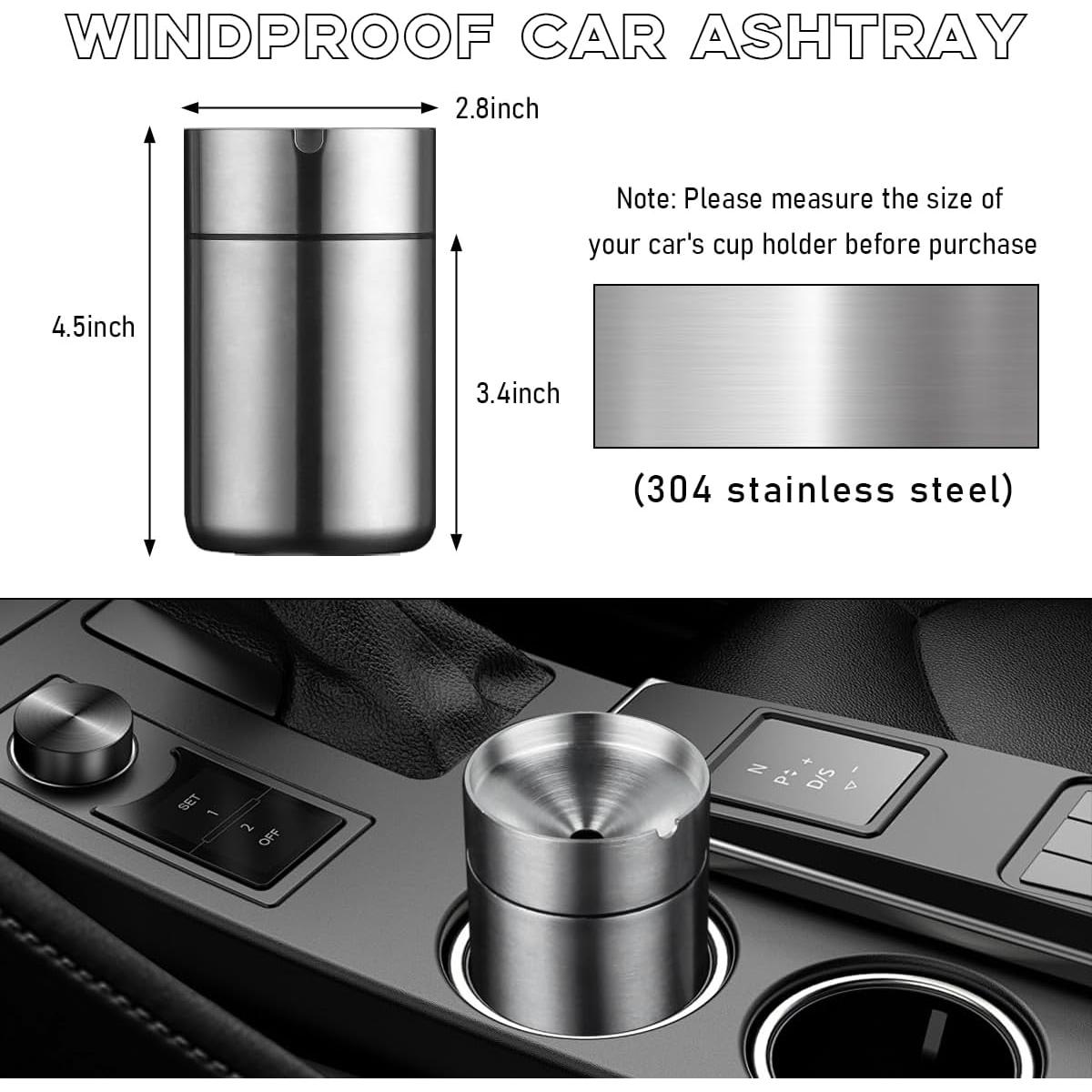 Cenicero de Acero Inoxidable Ohleats para Auto Grande