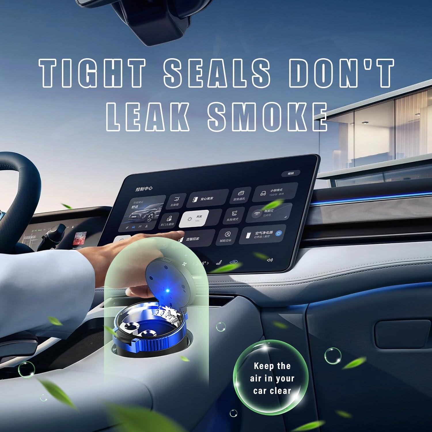 Cenicero de coche con tapa Suvnie, acero inoxidable, LED azul