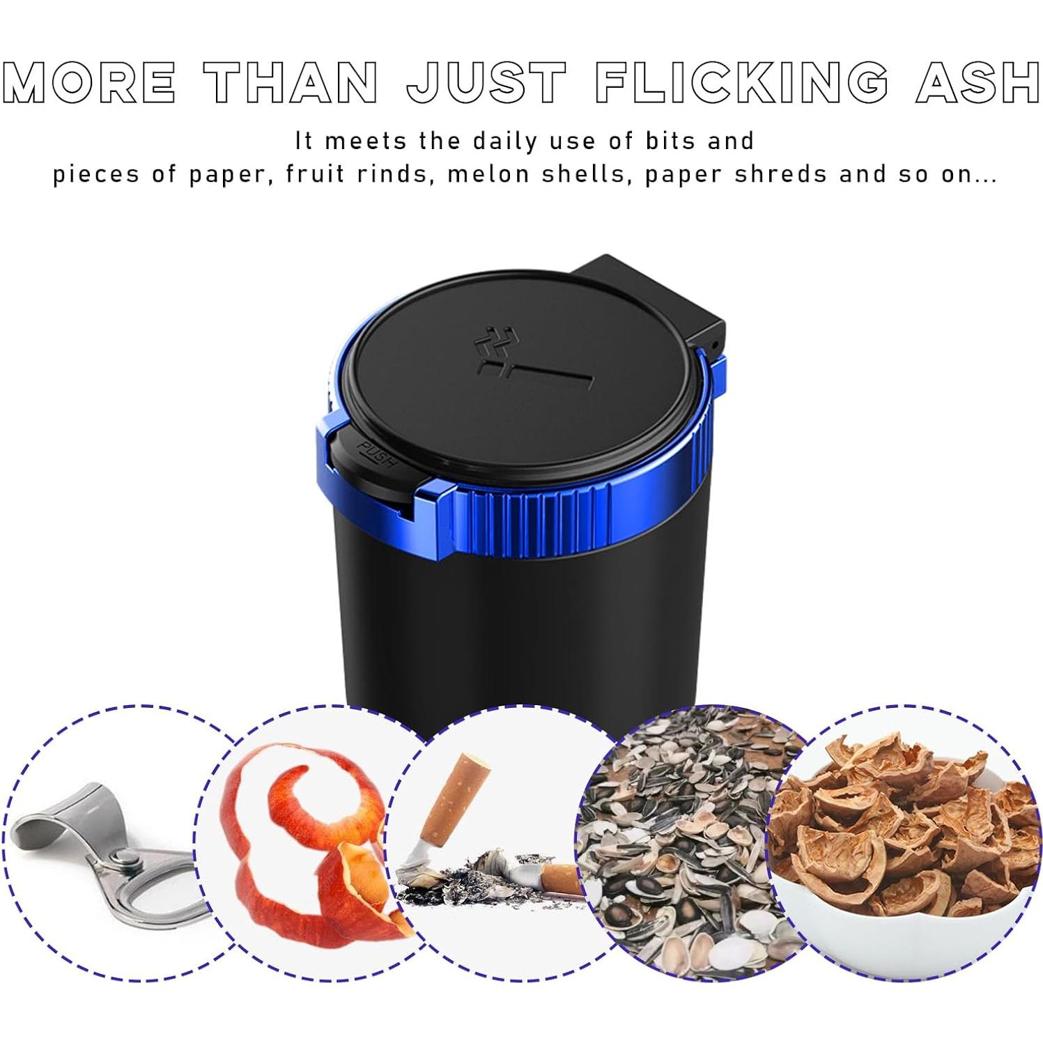 Cenicero de coche con tapa Suvnie, acero inoxidable, LED azul