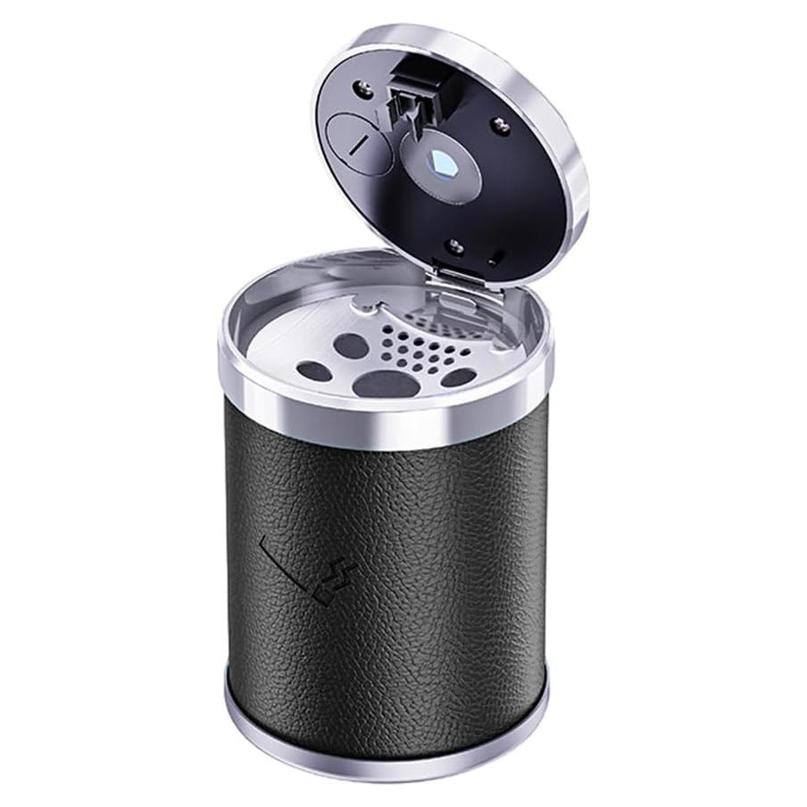 Cenicero de coche Dickno con tapa y luz LED azul, negro