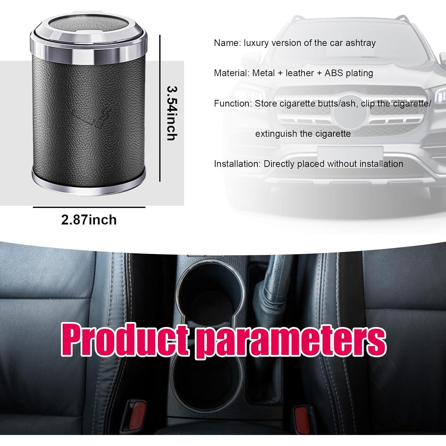 Cenicero de coche Dickno con tapa y luz LED azul, negro