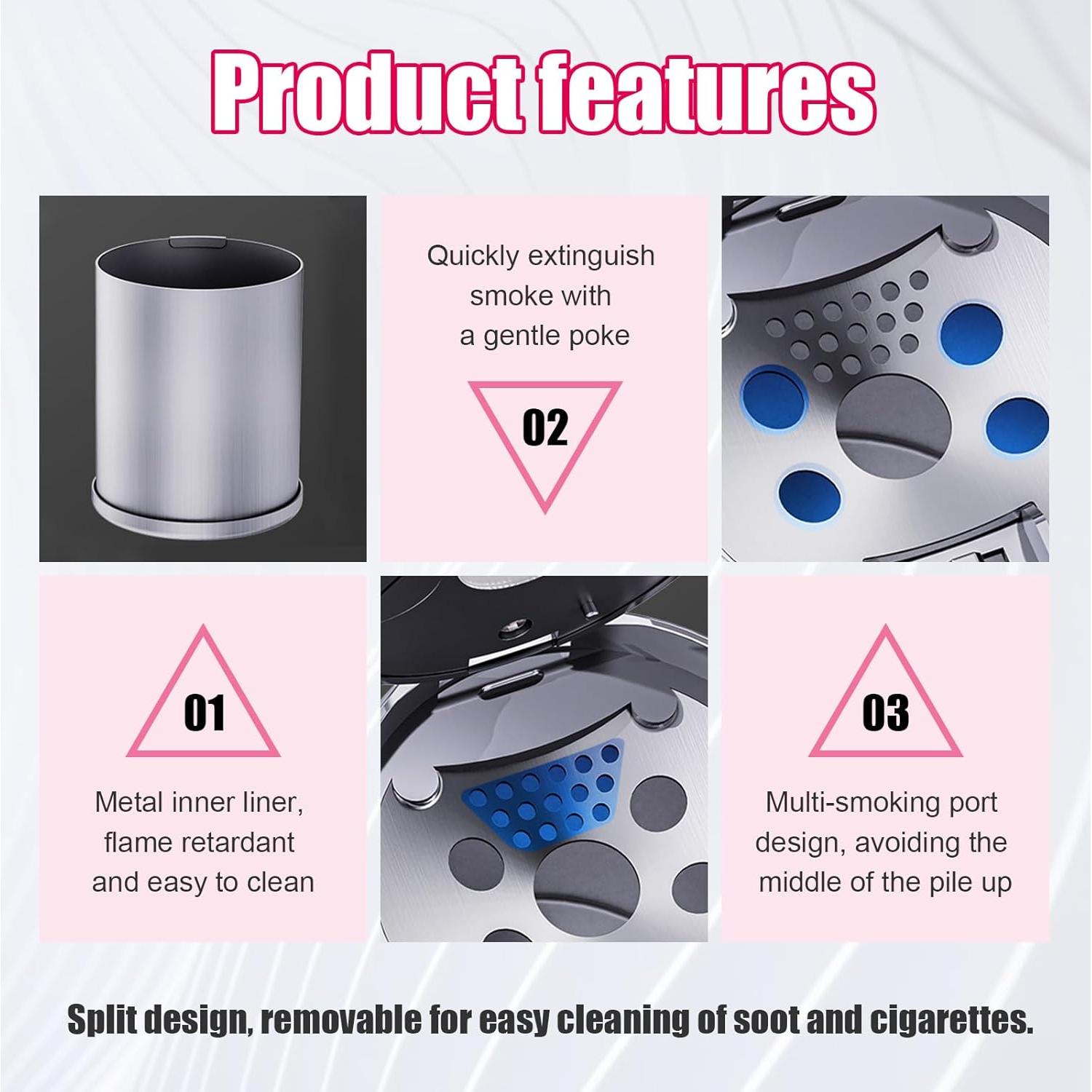 Cenicero de coche Dickno con tapa y luz LED azul, negro