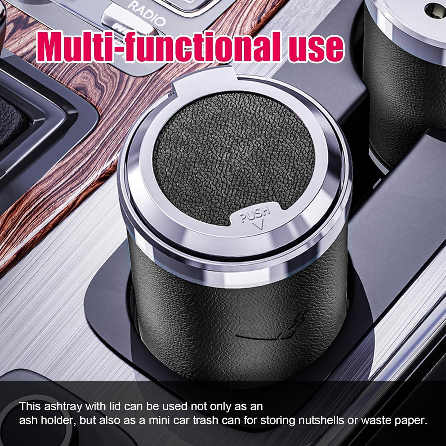 Cenicero de coche Dickno con tapa y luz LED azul, negro