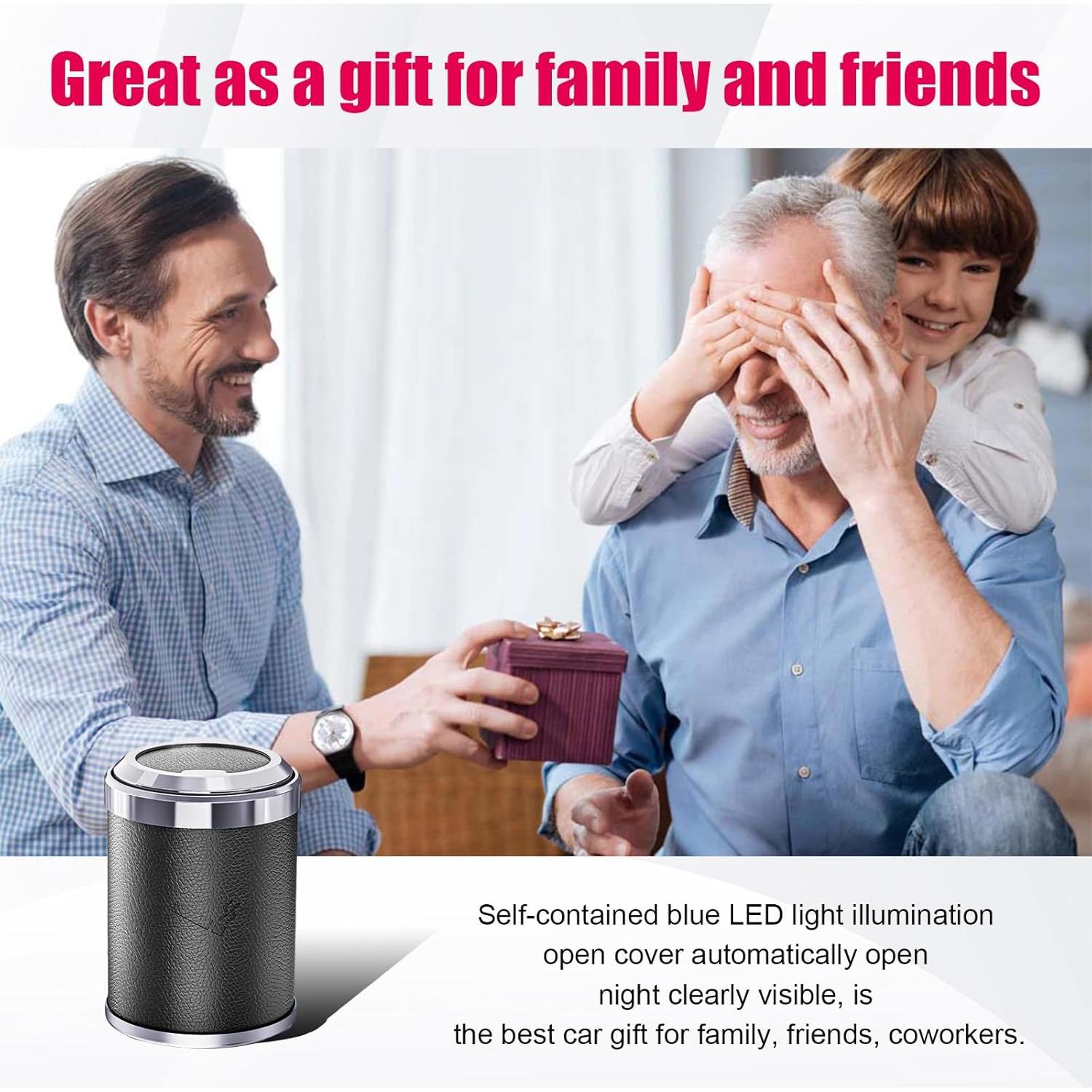 Cenicero de coche Dickno con tapa y luz LED azul, negro