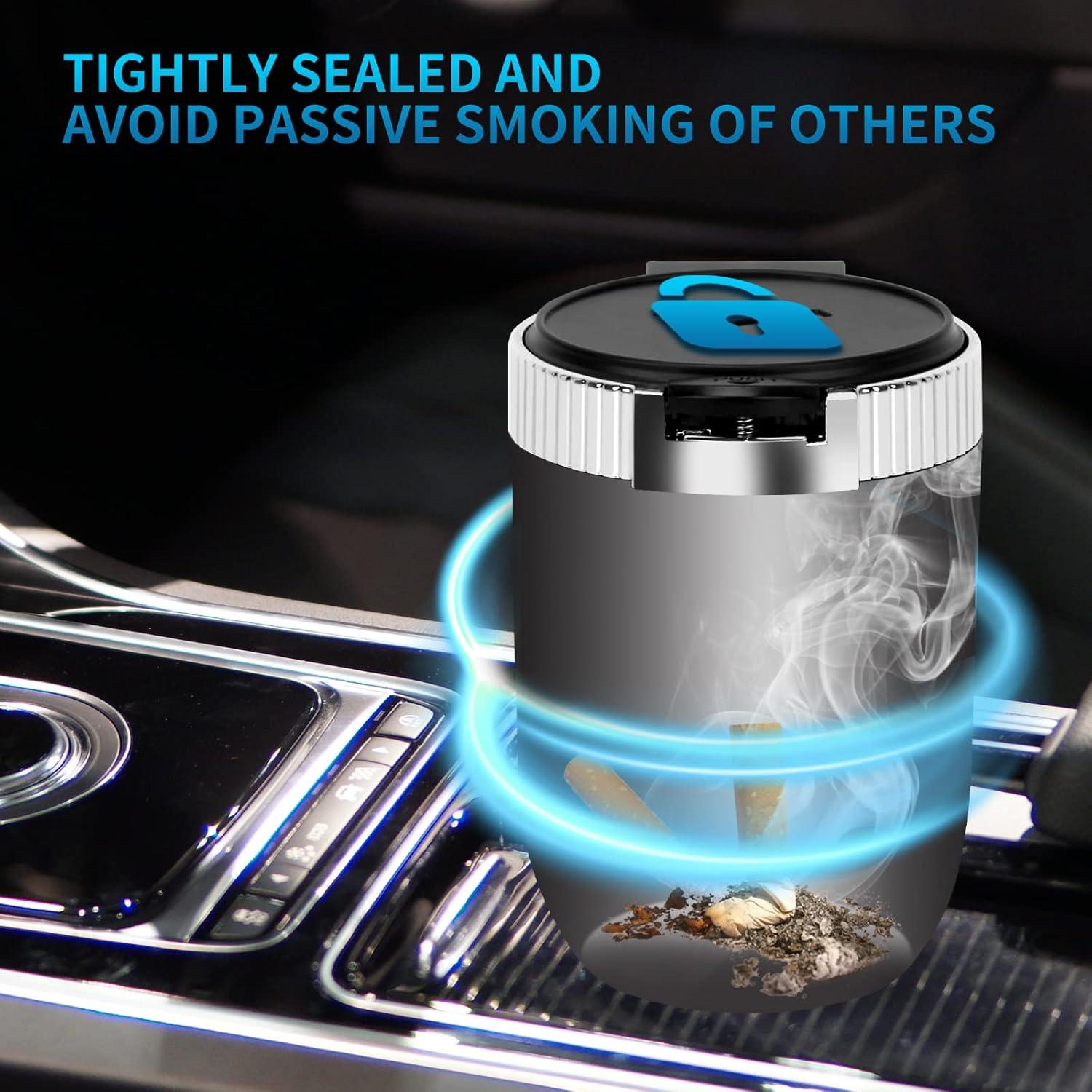 Cenicero de coche AUSZUOI con tapa y luz LED - 2 unidades