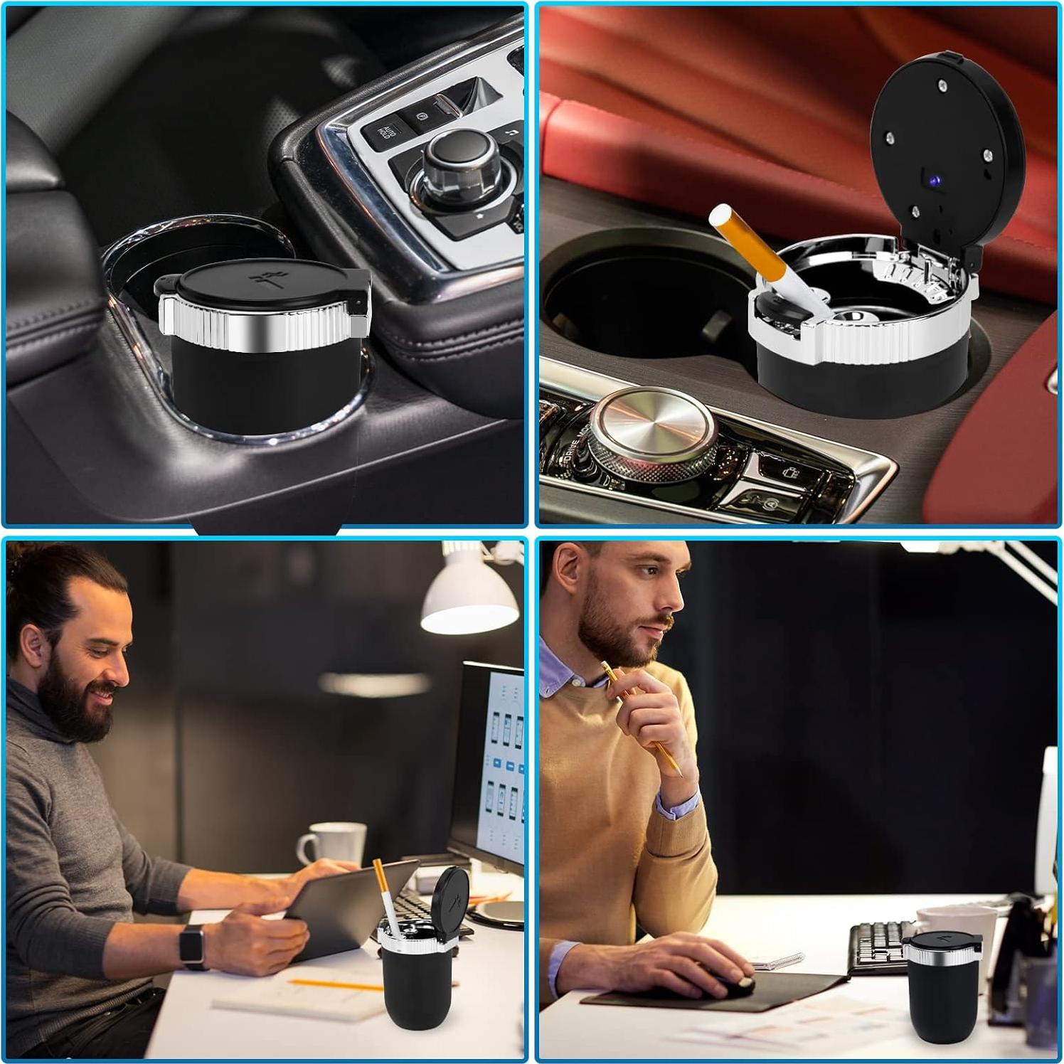 Cenicero de coche AUSZUOI con tapa y luz LED - 2 unidades