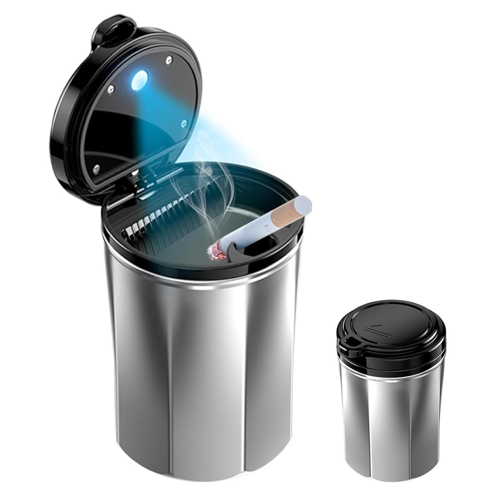 Cenicero de coche Tmengdao con tapa y luz LED, diseño moderno