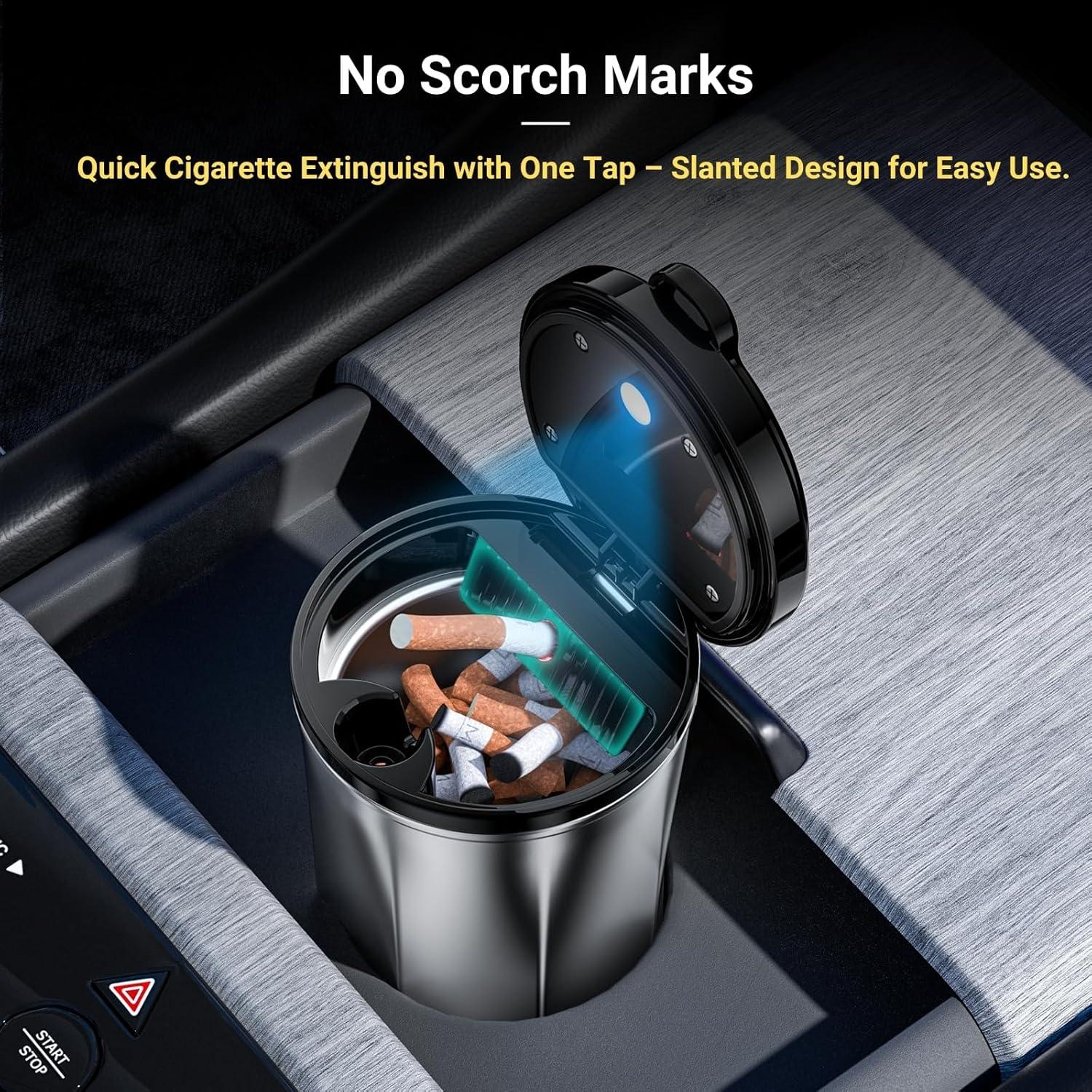 Cenicero de coche Tmengdao con tapa y luz LED, diseño moderno