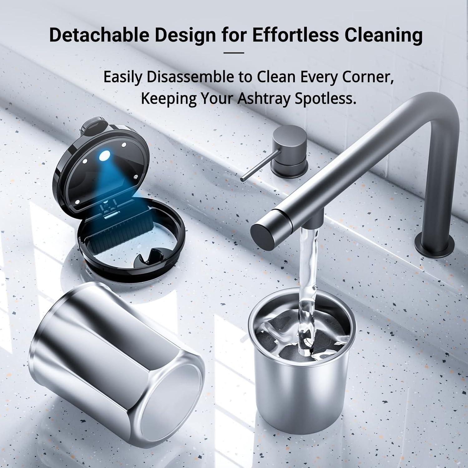 Cenicero de coche Tmengdao con tapa y luz LED, diseño moderno