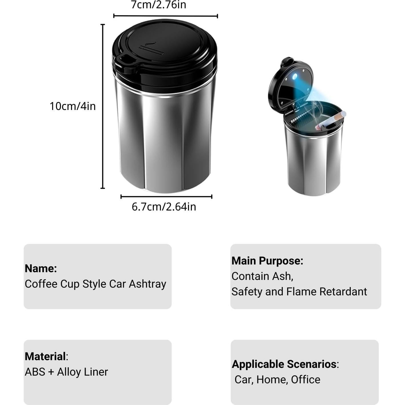 Cenicero de coche Tmengdao con tapa y luz LED, diseño moderno
