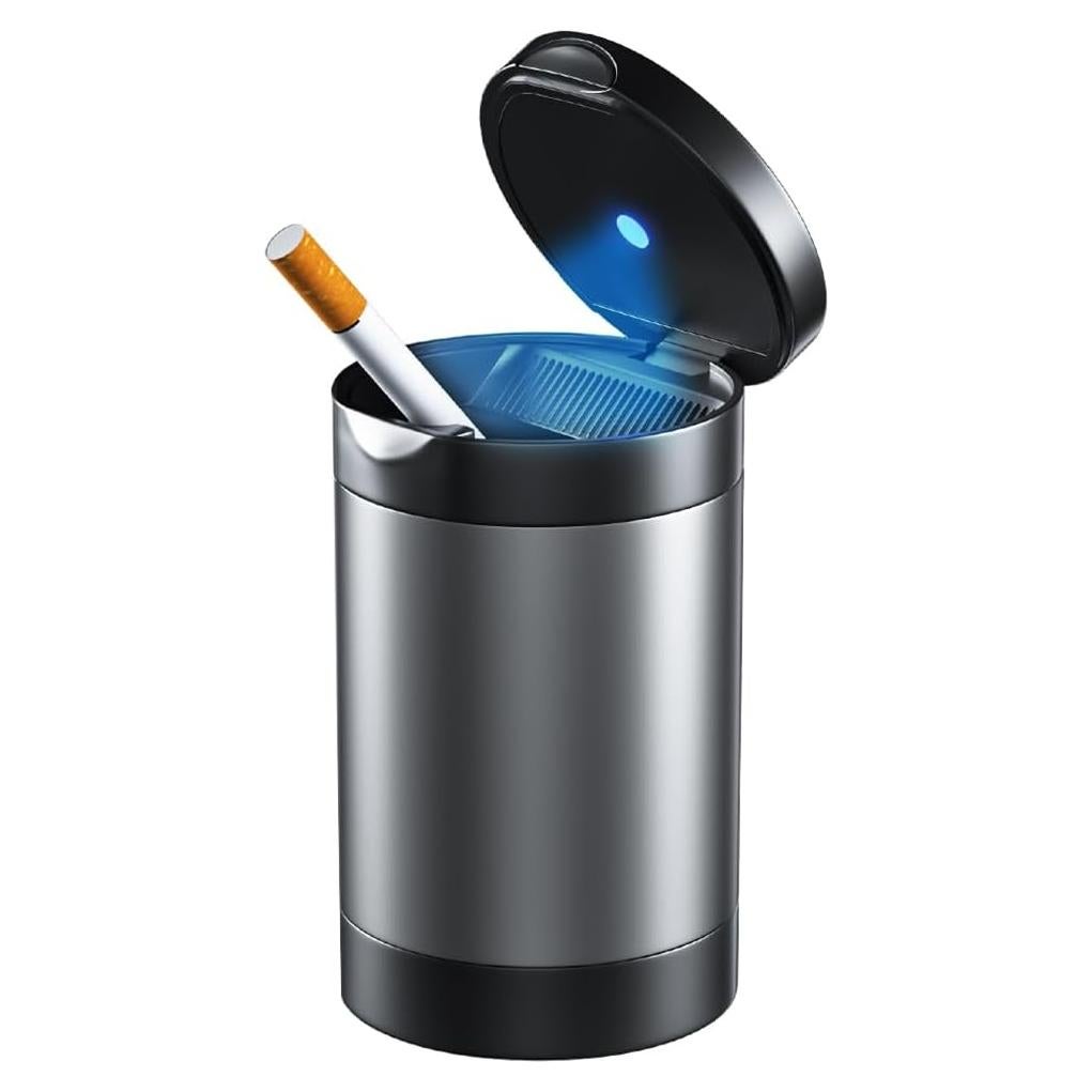 Cenicero portátil Tmengdao con luz LED automática gris