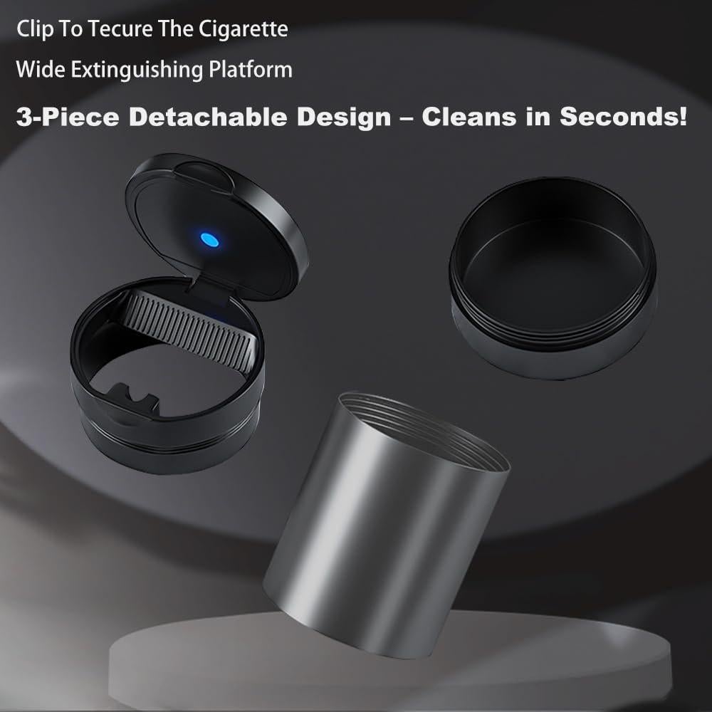 Cenicero portátil Tmengdao con luz LED automática gris