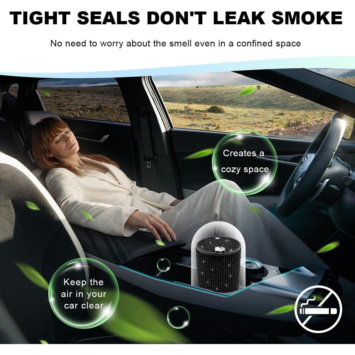 Cenicero de Cigarrillos para Auto SHMZK con Tapa Antifuego Negro