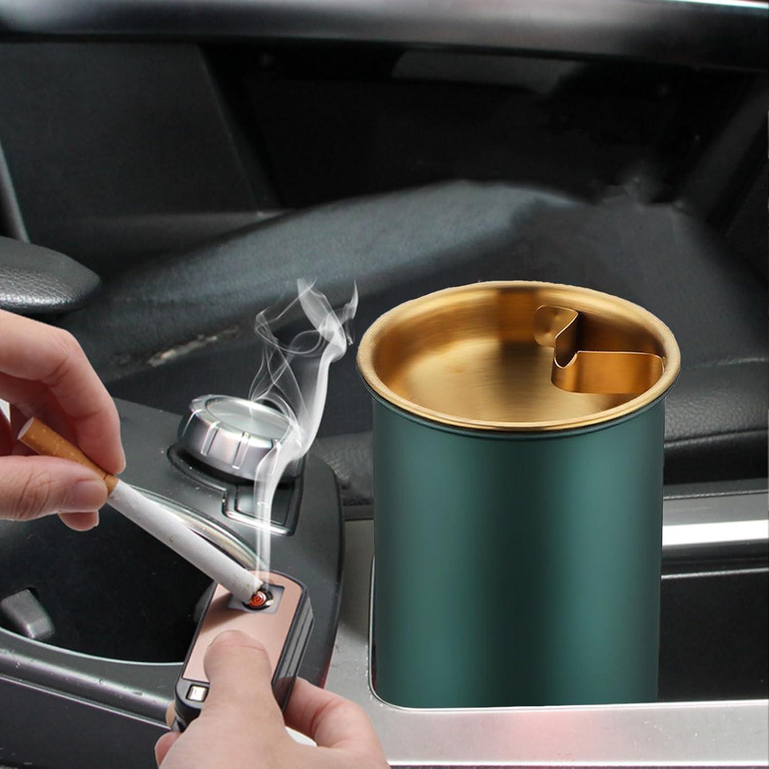 Cenicero de coche MaoMaoCha de acero inoxidable con tapa