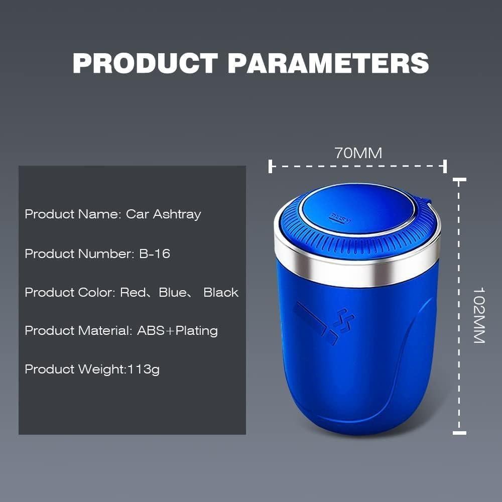 Cenicero de coche BALUME con tapa y luz LED azul, acero inoxidable