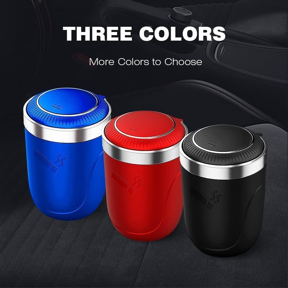 Cenicero de coche BALUME con tapa y luz LED azul, acero inoxidable
