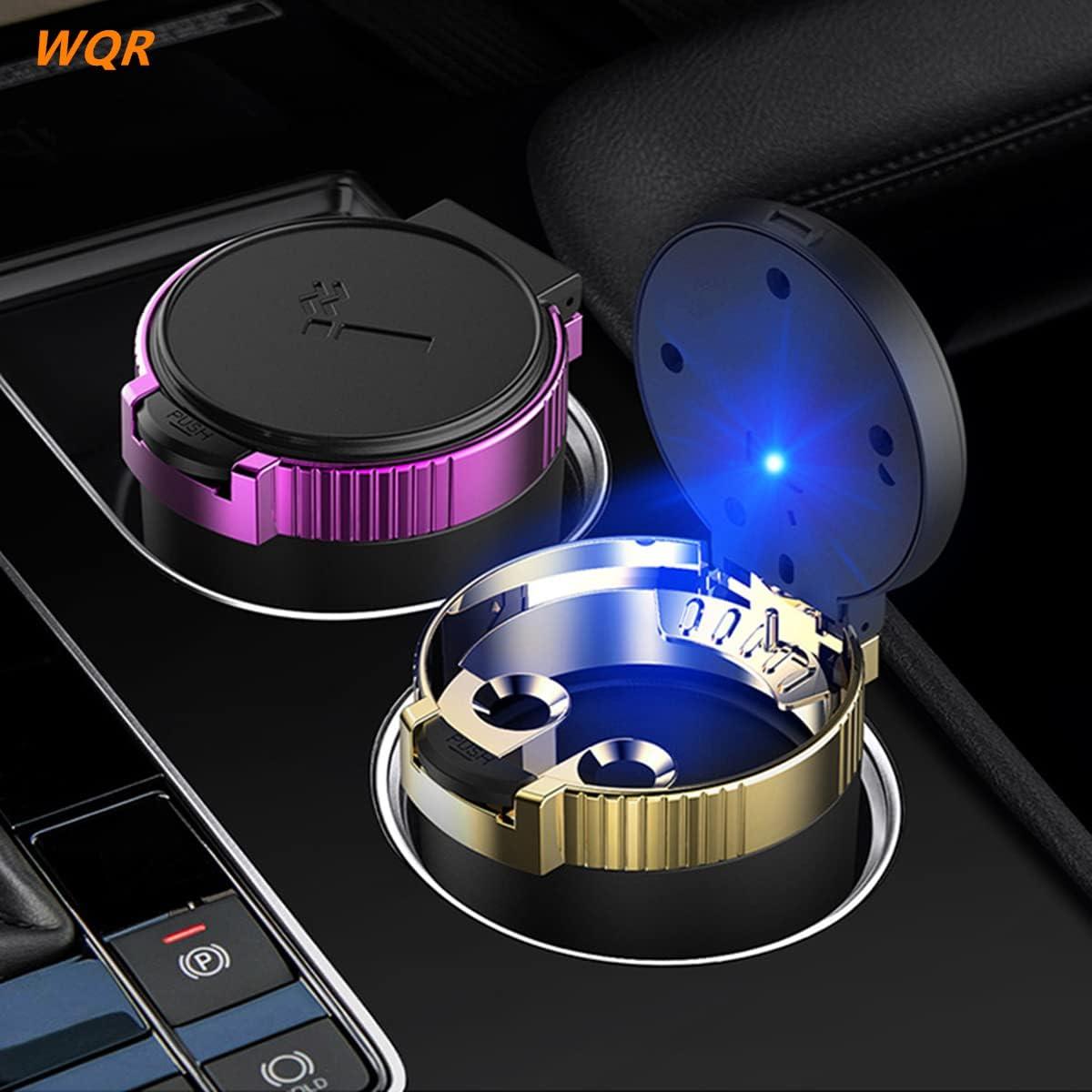 Cenicero de coche WQR con tapa y luz LED azul - Dorado