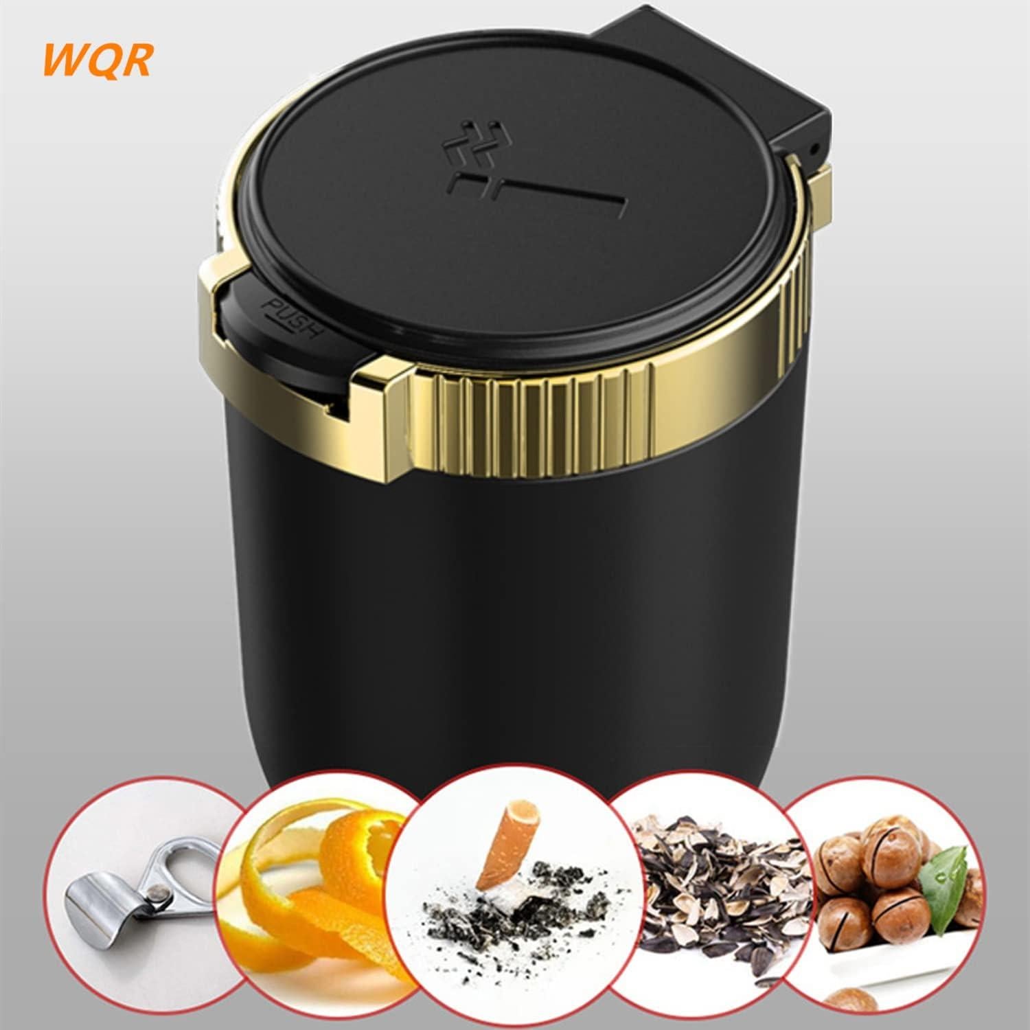 Cenicero de coche WQR con tapa y luz LED azul - Dorado