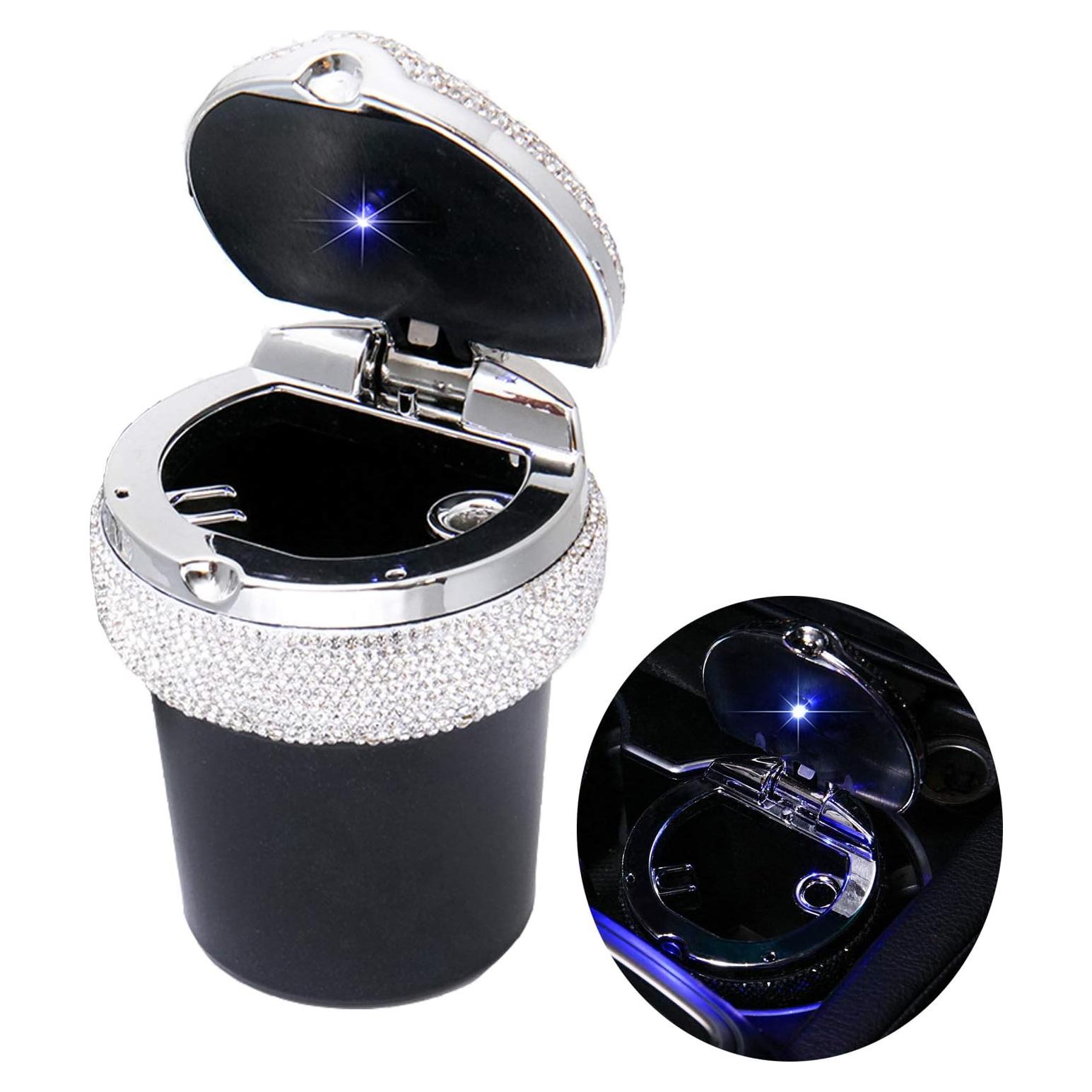 Cenicero de Coche WedFeir con Luz LED Azul, Cilíndrico, 10cm