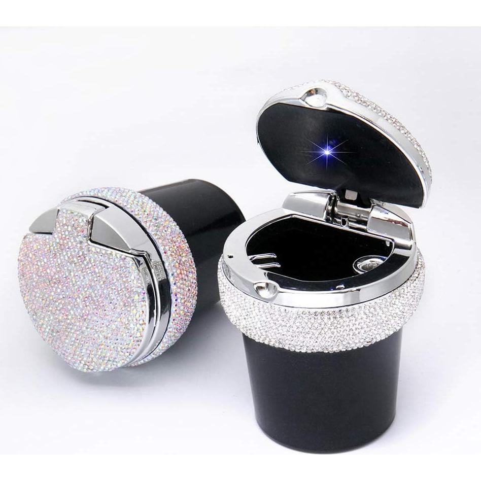 Cenicero de Coche WedFeir con Luz LED Azul, Cilíndrico, 10cm