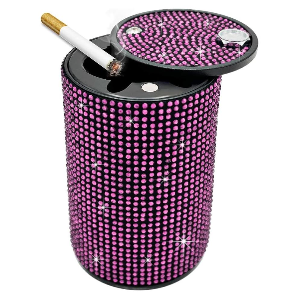 Cenicero de Auto Brillante Ohleats Rosa con Tapa a Prueba de Olores