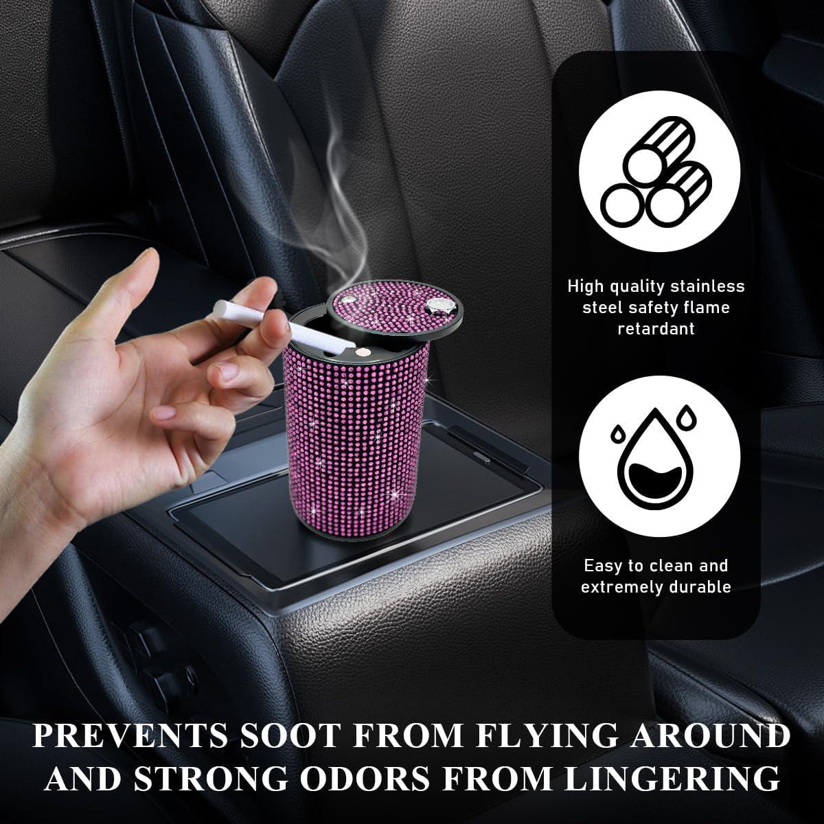 Cenicero de Auto Brillante Ohleats Rosa con Tapa a Prueba de Olores