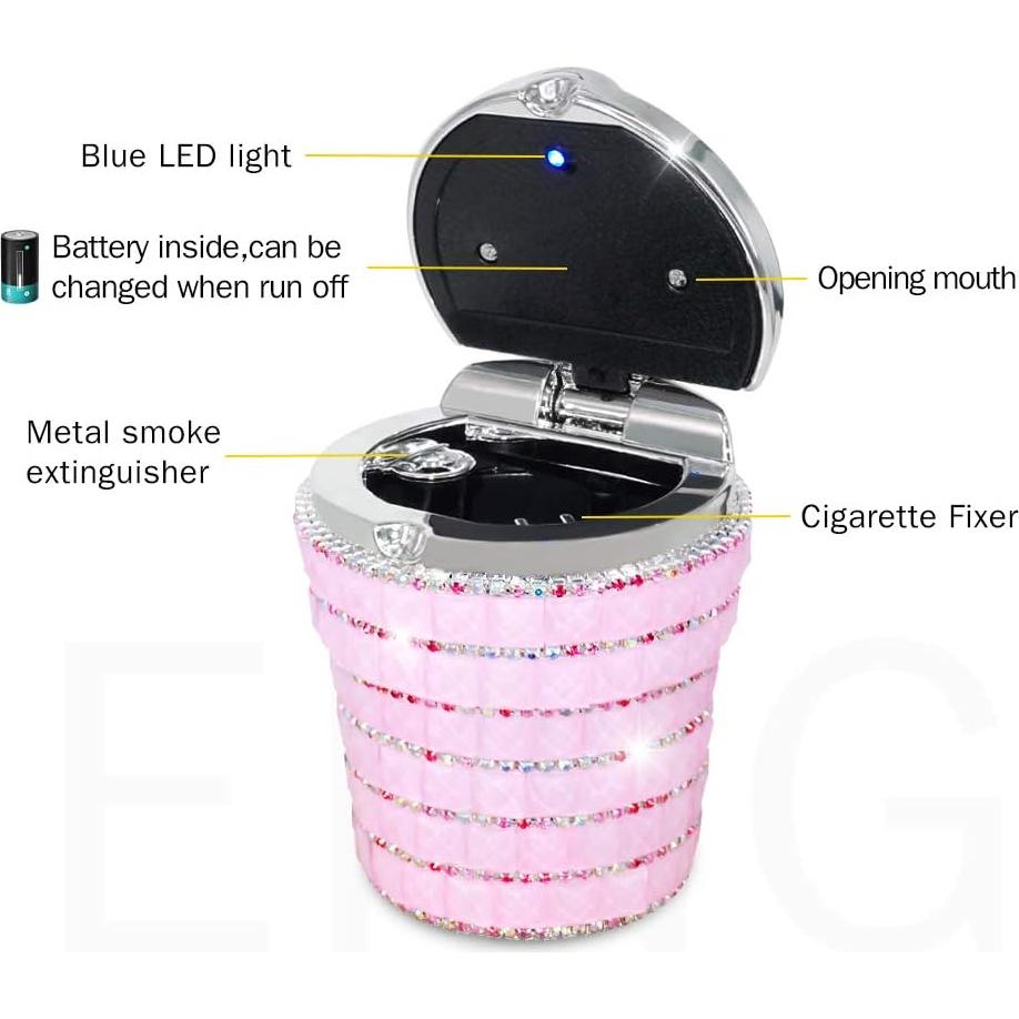 Cenicero de coche eing con luz LED azul y tapa abatible