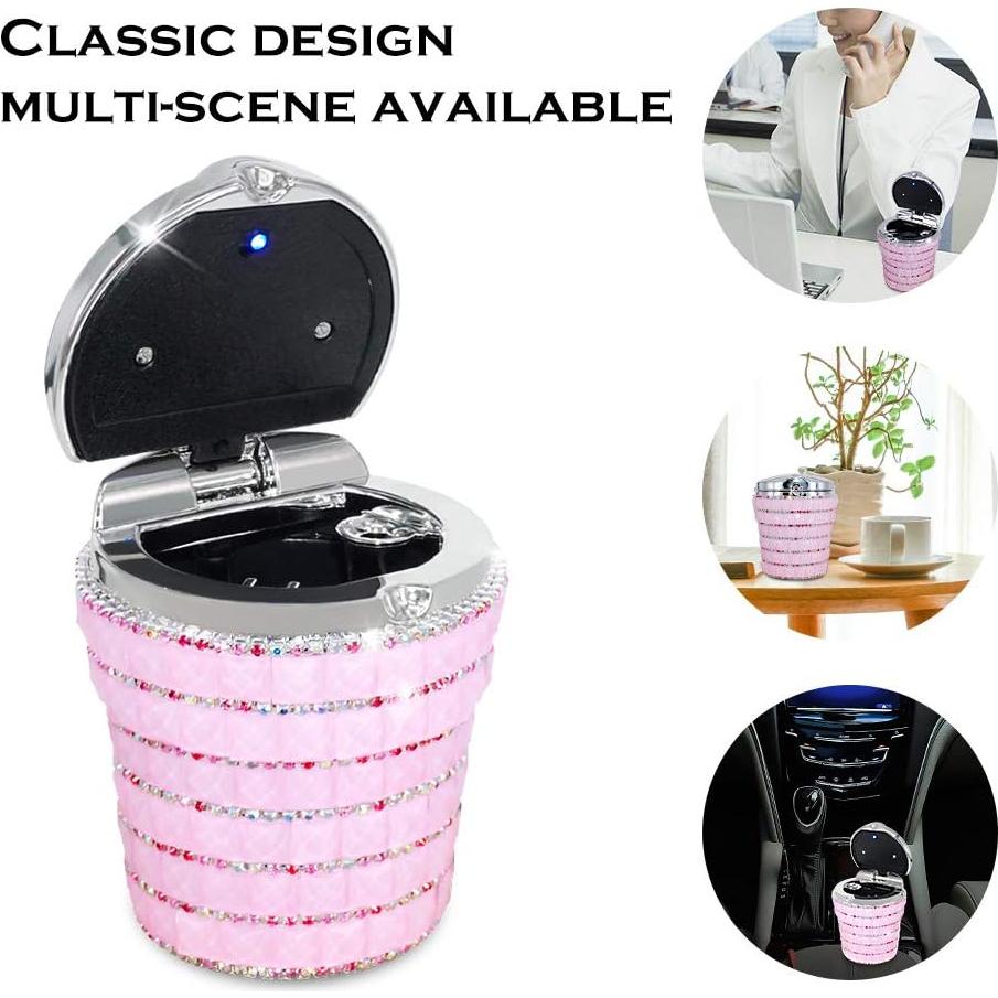 Cenicero de coche eing con luz LED azul y tapa abatible