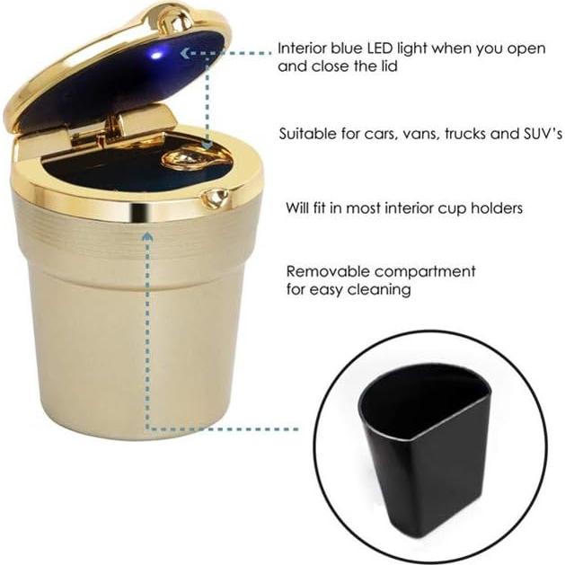 Cenicero de Auto AISIBO con Luz LED Dorado Portátil