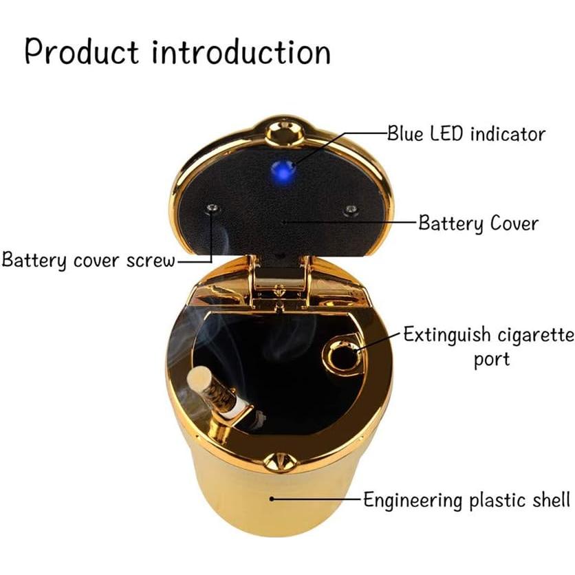 Cenicero de Auto AISIBO con Luz LED Dorado Portátil
