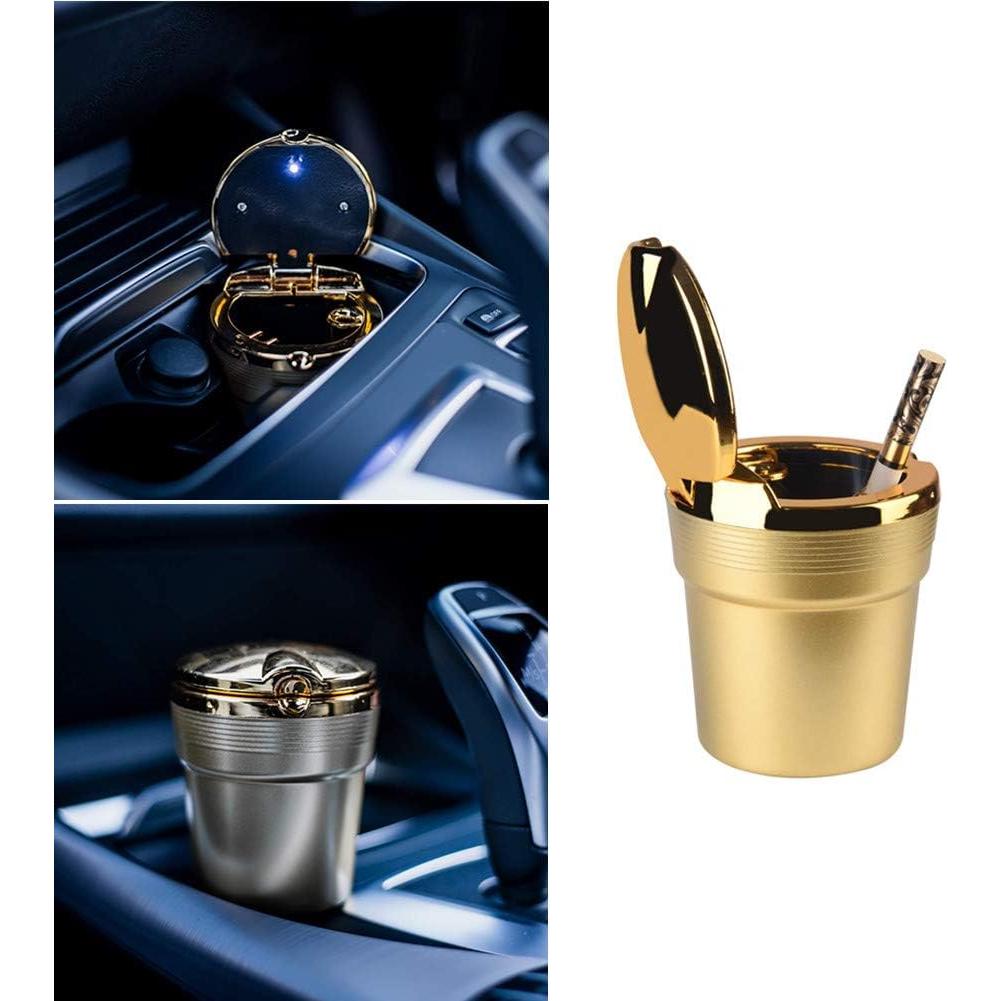 Cenicero de Auto AISIBO con Luz LED Dorado Portátil